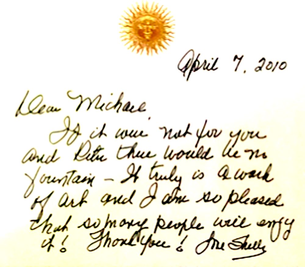 Shelby Bowen's handwritten note to Michael, dated April 7, 2010, under a small golden sun.