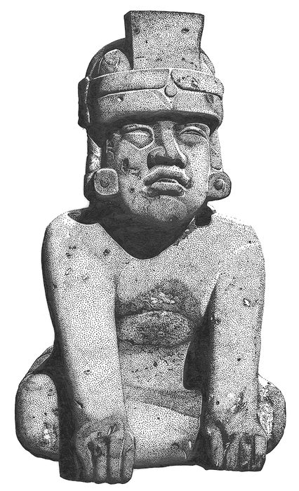 Pen-and-ink drawing: Olmec Figure.
