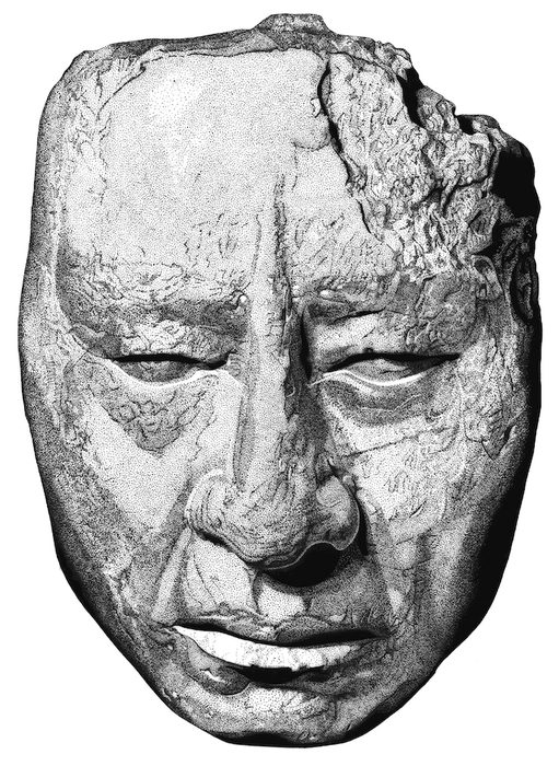 Pen-and-ink drawing: Stucco Portrait Head.