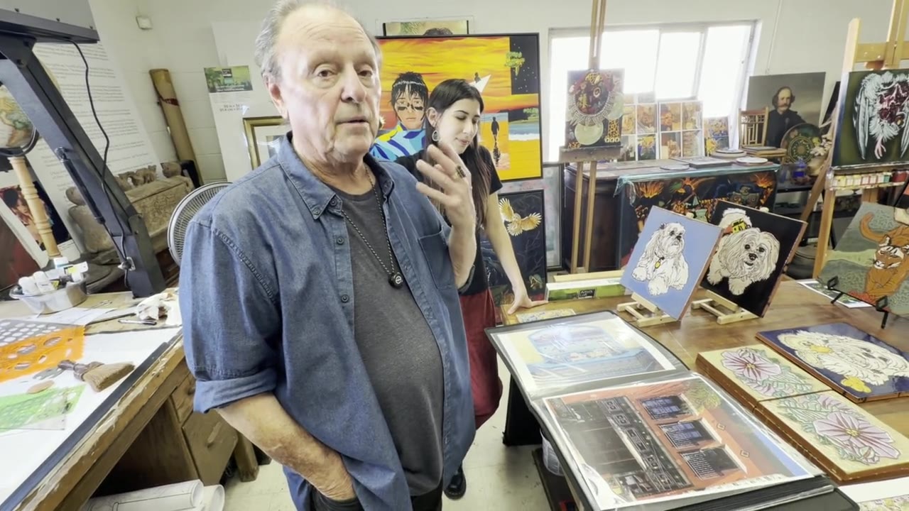 Michael O'Kelly in his studio, talking about the Star Lounge.