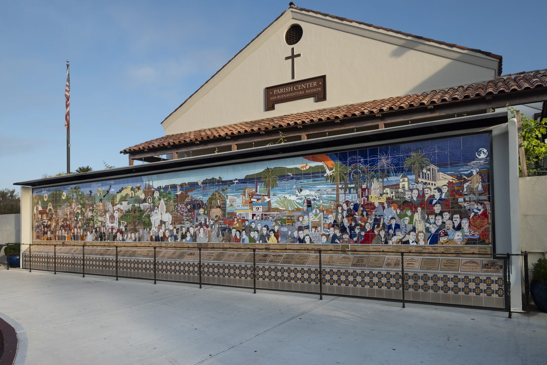 The Ventura Historic Mural on the wall beside the San Buenaventura Mission, Main Street, Ventura.