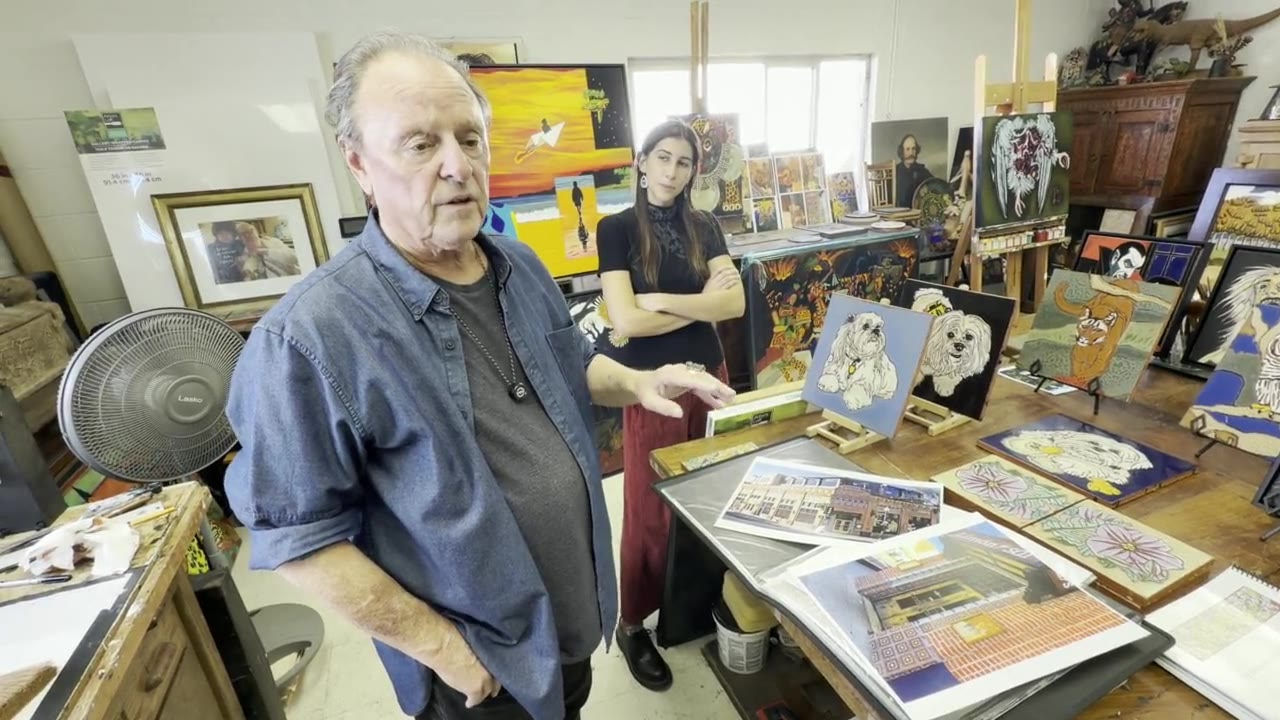 Michael O'Kelly in his studio, talking about the Watermark.